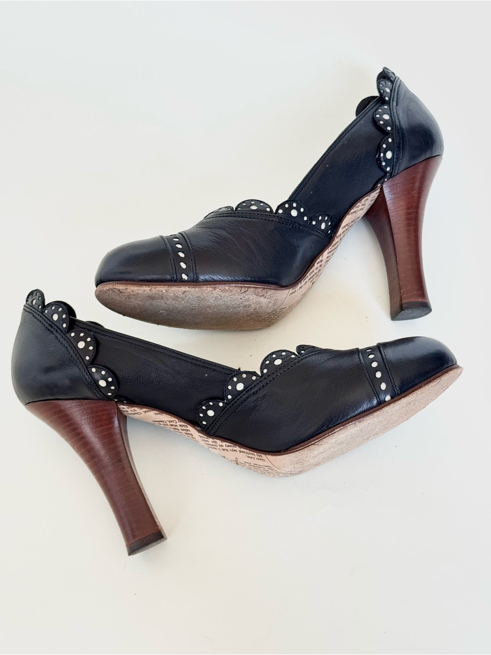 Vintage John Galliano Black Leather Scalloped Heels with Button Accents - Italy - Picture 7 of 11